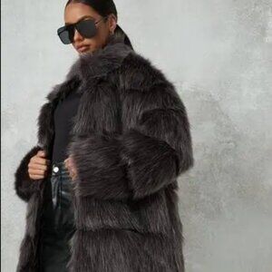 Missguided Gray Pelted Faux Fur Coat